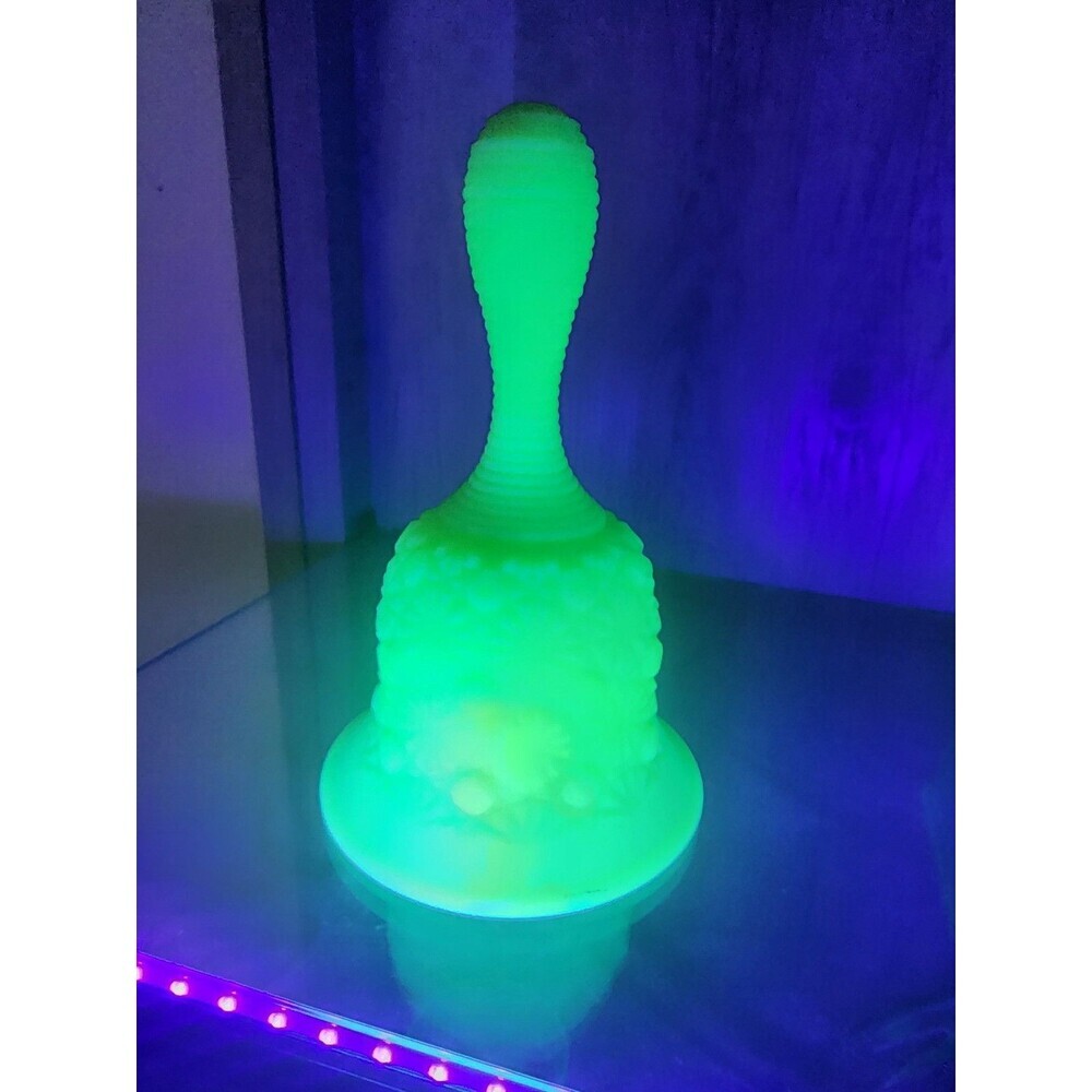 Vintage Fenton Bell Daisy and Button Lime Green Custard Uranium Glass